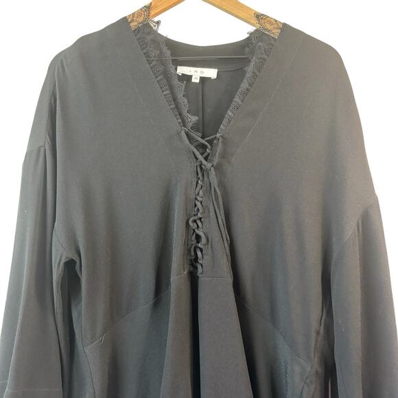 IRO Womens Top 12 Black Emilda Lace Up Whimsigoth Blouse Euro 40 Witch Core Lace - Picture 7 of 9